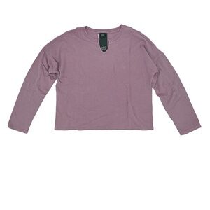 NWT Wild Fable Notched V-Neck Cropped Long Sleeve Purple Shirt Size L Women’s